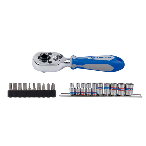 KING TONY (2501MR) Набор вставок (бит) и головок с трещоткой 1/4", TORX, HEX, Phillips, Slotted, 21 предмет