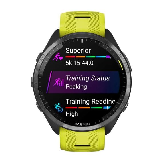 Умные часы Garmin FORERUNNER 965 черные, темно-серый DLC титановый безель, с желто-черным ремешком