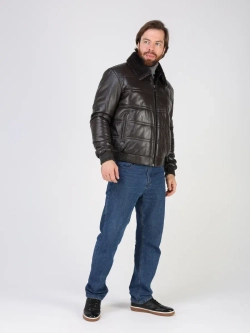 Куртка пуховик из натуральной кожи короткая