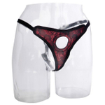 Страпон-трусики для фаллоса Thong Harness Scandal (Цвет: черный с красным)