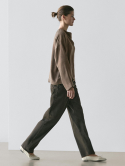 Massimo Dutti Рубашка из струящейся ткани с драпировкой, коричневый