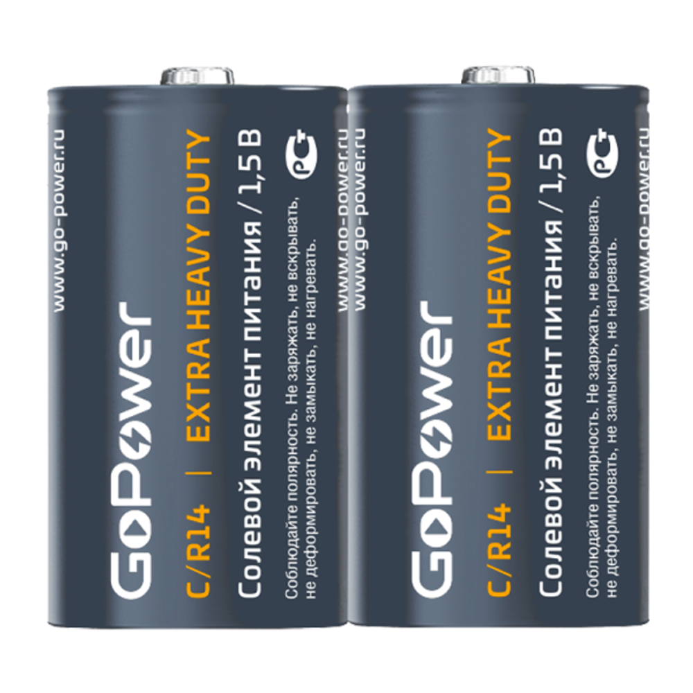 Батарейки GoPower R14-S2 Shrink к-т 2 (1/12/144)
