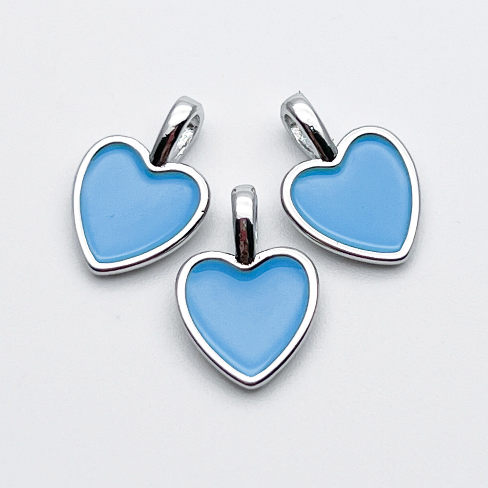 Подвеска Сердце, цвет серебро+голубой, размер 14*10 мм, цена за 1 шт