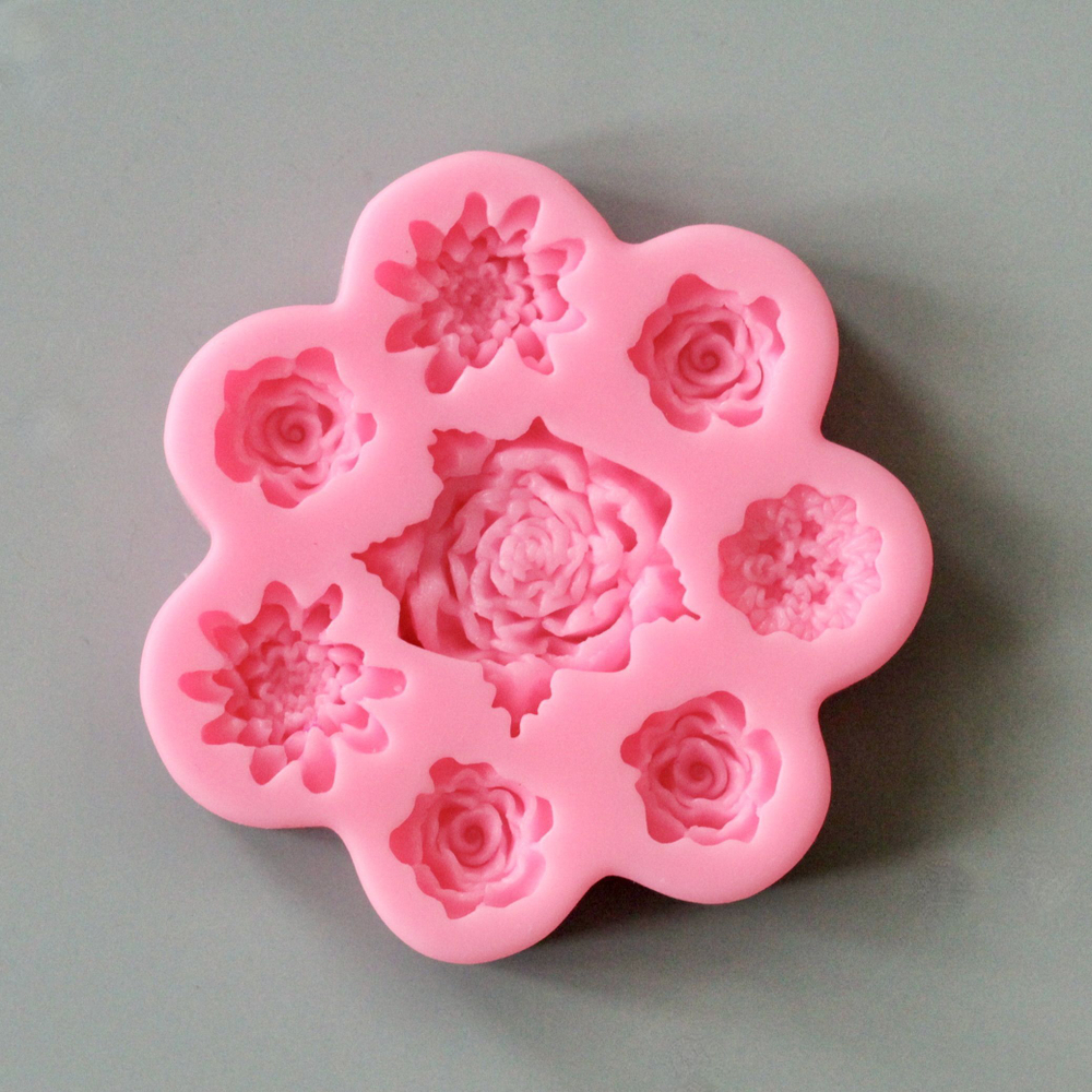 Молд силиконовый для флористики "Семицветик. Маленькие розочки" / Форма для лепки мелких цветочков и бутонов / молд для мыла, воска и полимерной глины