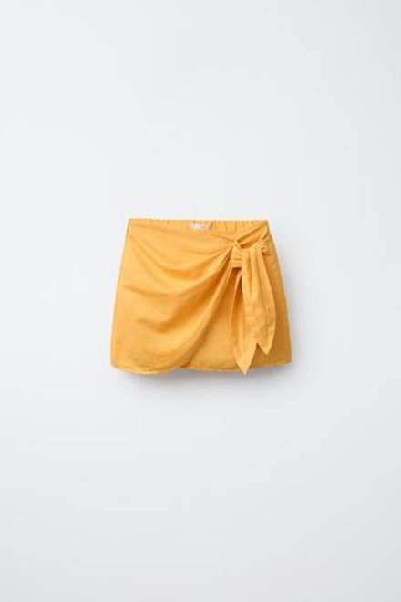 ZARA ЮБКА-ШОРТЫ ИЗ СМЕСОВОГО ЛЬНА С ЗАПÁХОМ, ГОРЧИЧНЫЙ
