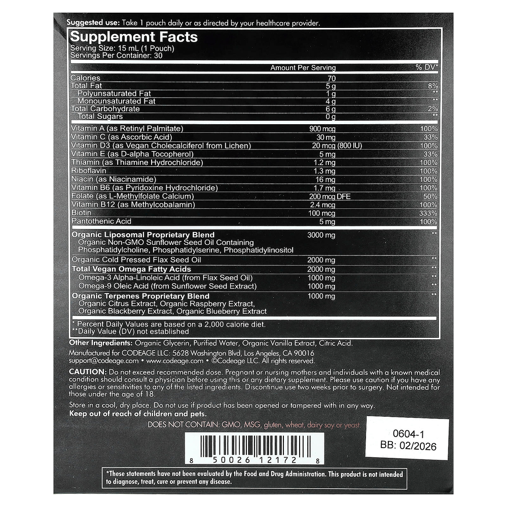 Codeage, Nanofood, ежедневная формула для мужчин, липосомальная технология доставки, незаменимые витамины и омега-3, персик, 30 пакетиков по 15 мл (0,5 жидк. унции) каждый