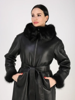 Дубленка зимняя натуральная с капюшоном длинная