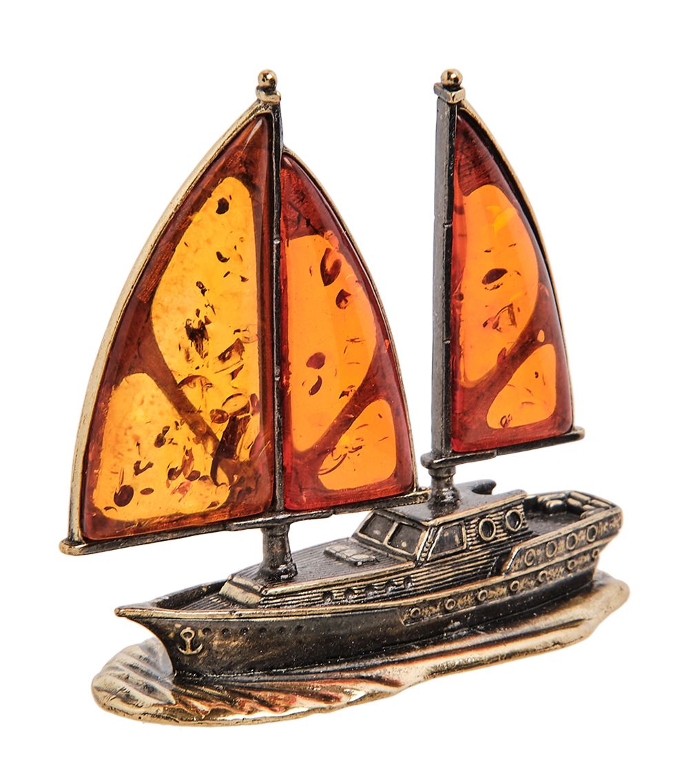 AM-3014 Фигурка «Корабль Попутный ветер» (латунь, янтарь)