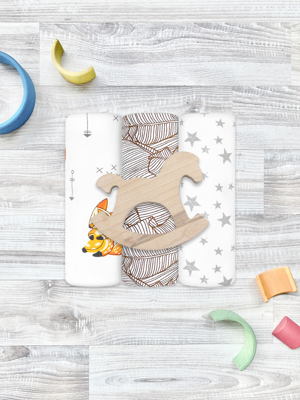 Сет из 3х пелёнок Mjölk Лисички/Palm Tree/Звёзды