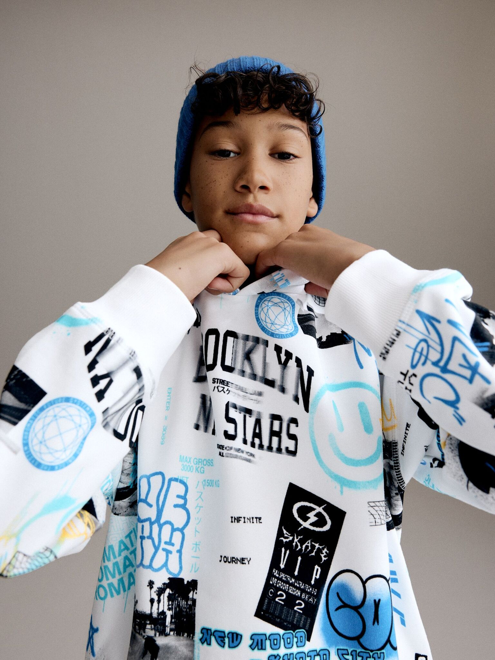 Толстовка с капюшоном для мальчика Next Q70-466, Белый, Синий