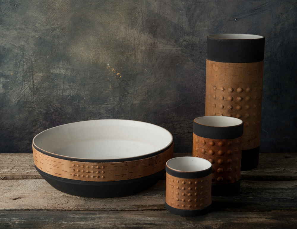 Кружка малая фарфоровая без ручки с берестой. Коллекция Dots (Пупырышки или Точки)