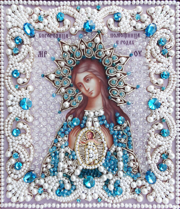 ЖС-16-СГ Набор для вышивания хрустальными камнями Богородица Помощница в родах (голубой)