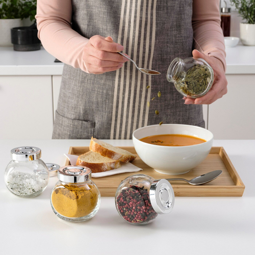 Набор банок для специй IKEA RAJTAN (РАЙТАН), Стекло, алюминий, 150 мл, 4 шт