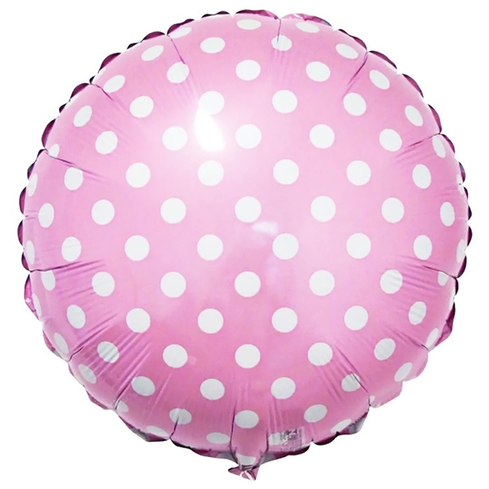 Фольгированная фигура, круг, Горошек на розовом/FM,18"/46СМ