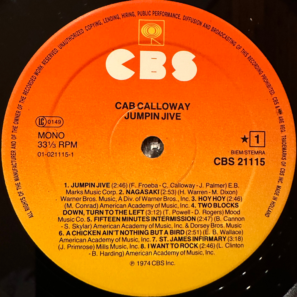 Cab Calloway ‎– Jumpin Jive (Голландия 1984г.)