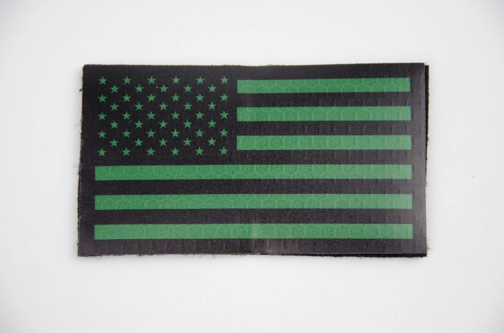 Шеврон Флаг США светоотражающий lasercut 5х9 см. Олива левый