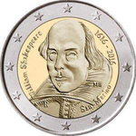 2 евро 2016 Сан-Марино - Шекспир (в буклете)