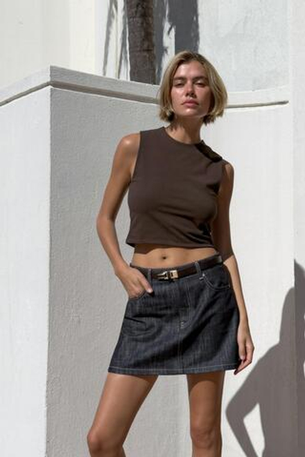 ZARA УКОРОЧЕННЫЙ ТОП ИЗ ХЛОПКА, ШОКОЛАДНЫЙ