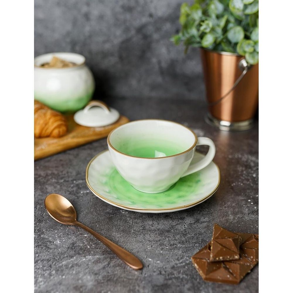 Чайная пара 240 мл d 10 см h5 см зеленая фарфор "The   Eco" P.L. Proff Cuisine [1]