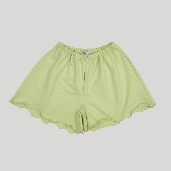 Wide Shorts Wavy Hem White Jade