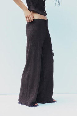 ZARA БРЮКИ ПРЯМОГО КРОЯ ИЗ РЕЛЬЕФНОЙ ТКАНИ, ШОКОЛАДНЫЙ