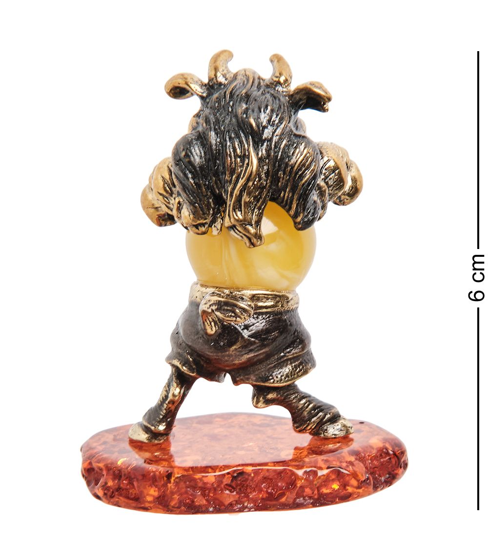 Народные промыслы AM- 230 Фигурка «Бык боксер» (латунь, янтарь)