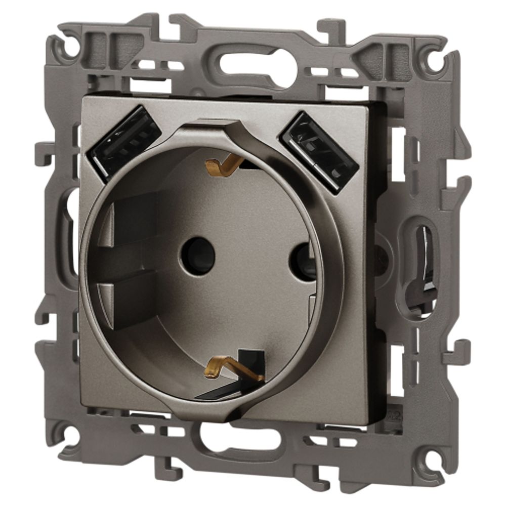 Розетка ЭРА Elegance 14-4109-16 2P+E 16A-250В, штор. с 2xUSB 5В-3А, титан