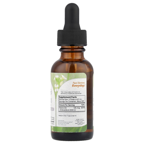 Zahler, Витамин D3, улучшенная формула D3, 125 мкг (5000 МЕ), 30 мл (1 жидк. унц.)