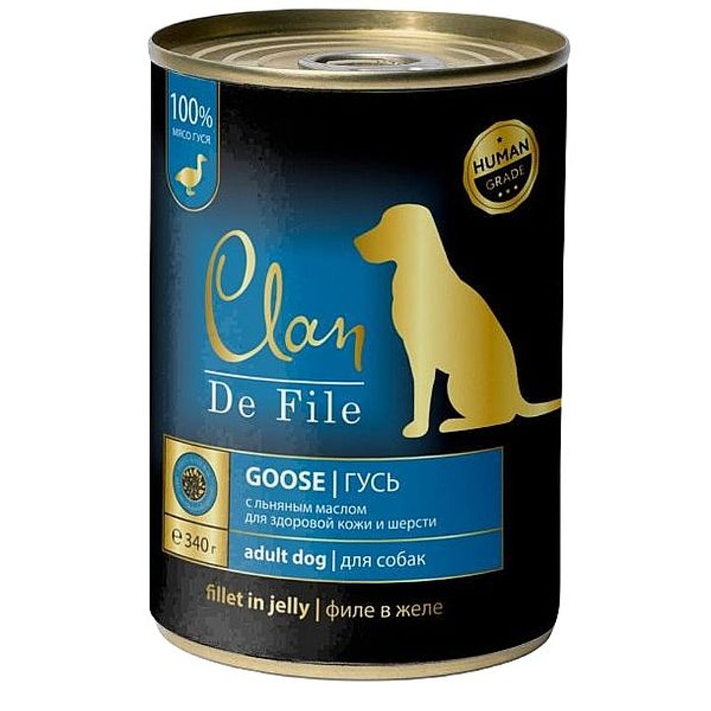 Влажный корм для собак CLAN De File Филе гуся в желе, банка 340 г