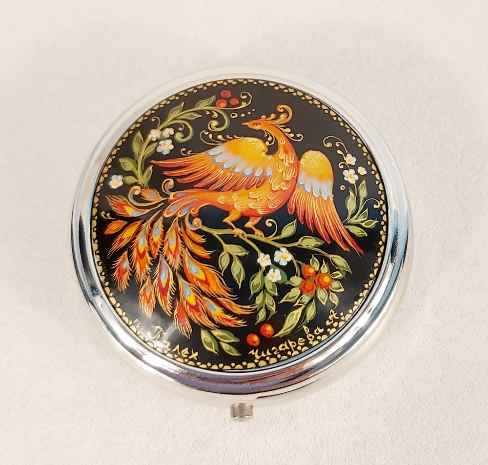 Таблетница с ручной росписью Палех "Жар-птица"