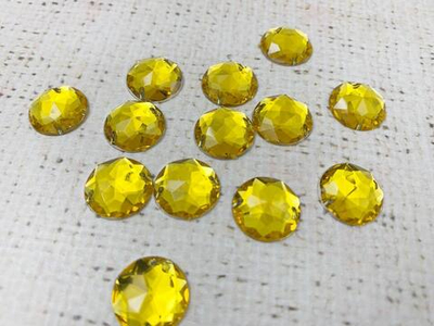 Стразы пришивные акрил, d 1,6 см, жёлтый