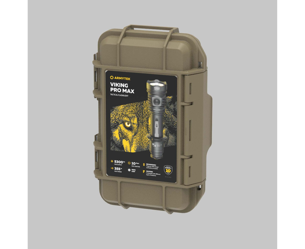 Фонарь светодиодный тактический Armytek Viking Pro Max, 5300 лм, 355 м, холодный свет, аккумулятор