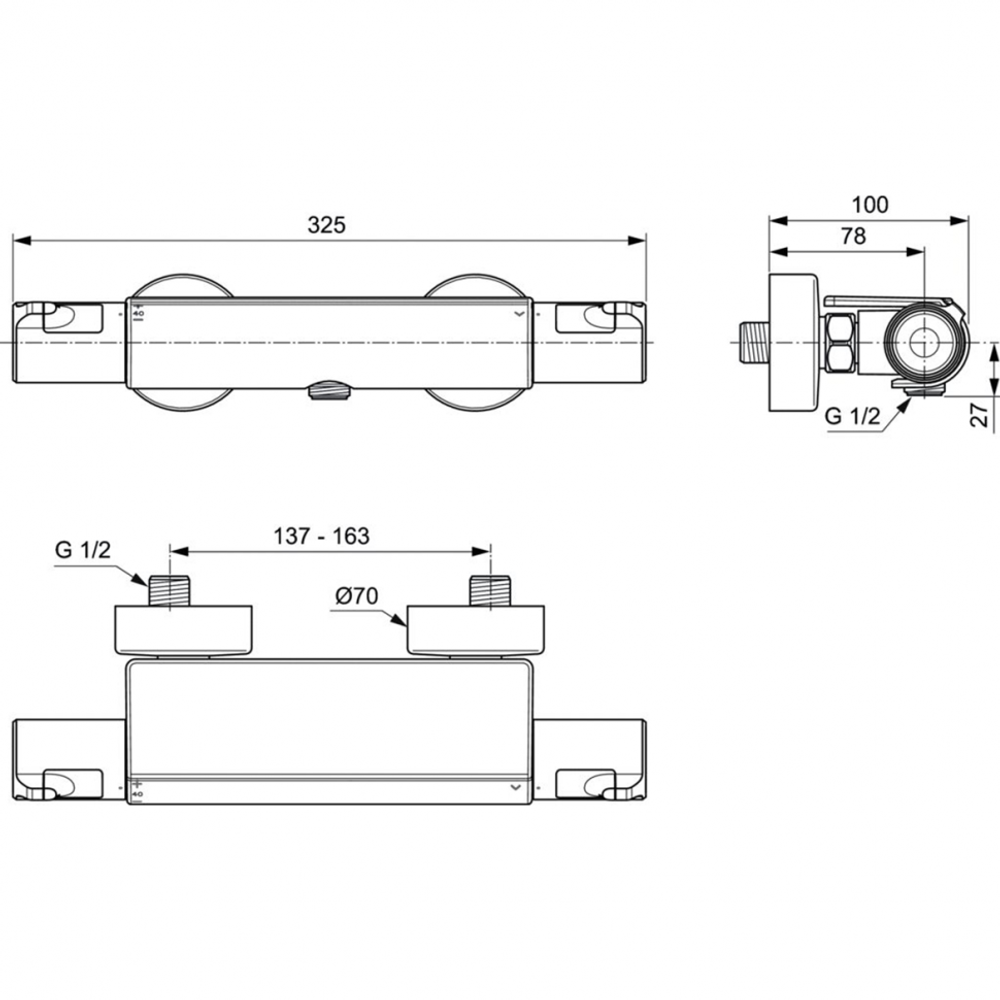 Настенный термостатический смеситель для душа с полочкой Ideal Standard Ceratherm T50 A7695AA