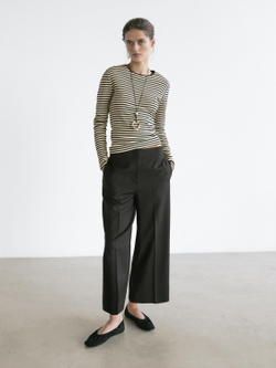 Massimo Dutti Укороченные брюки с широкими штанинами из шерстяной смеси с эластичной вставкой, черный