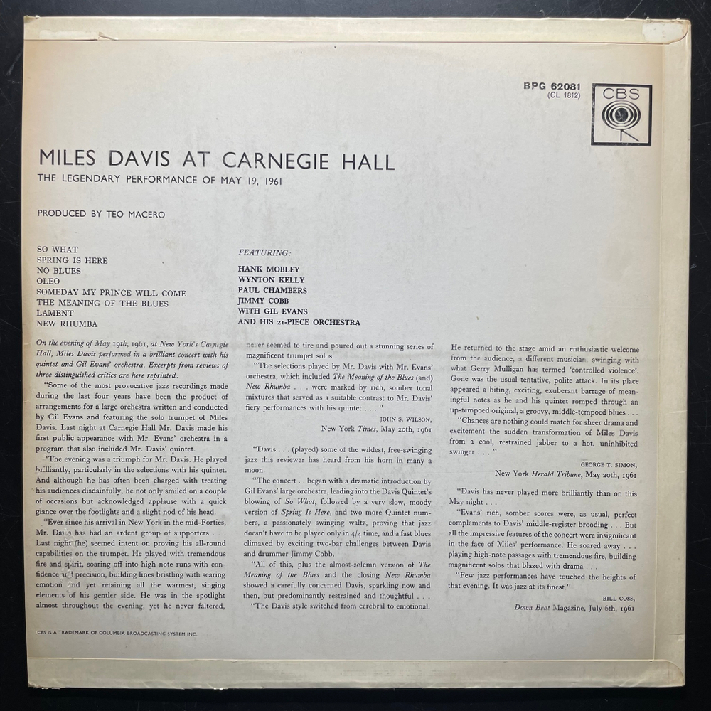 Miles Davis ‎– Miles Davis At Carnegie Hall (Англия 1962г.)