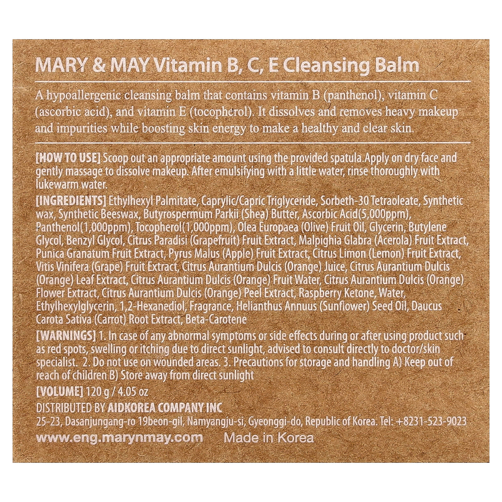 Mary & May, Очищающий бальзам с витаминами B, C, E, 120 г (4,05 унции)