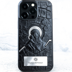 Премиум чехол для iPhone из натуральной кожи Euphoria HM Premium аксессуар из Православной коллекции с изображением Пресвятой Богородицы