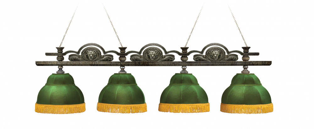 Лампа Лео II 4пл. клен (Авт. № 2,бархат зеленый,бахрома желтая,фурнитура золото)
