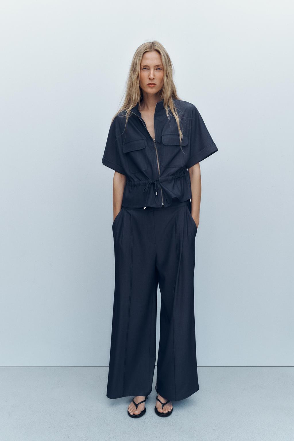 ZARA РУБАШКА САФАРИ СО ШНУРКОМ, СИНИЙ