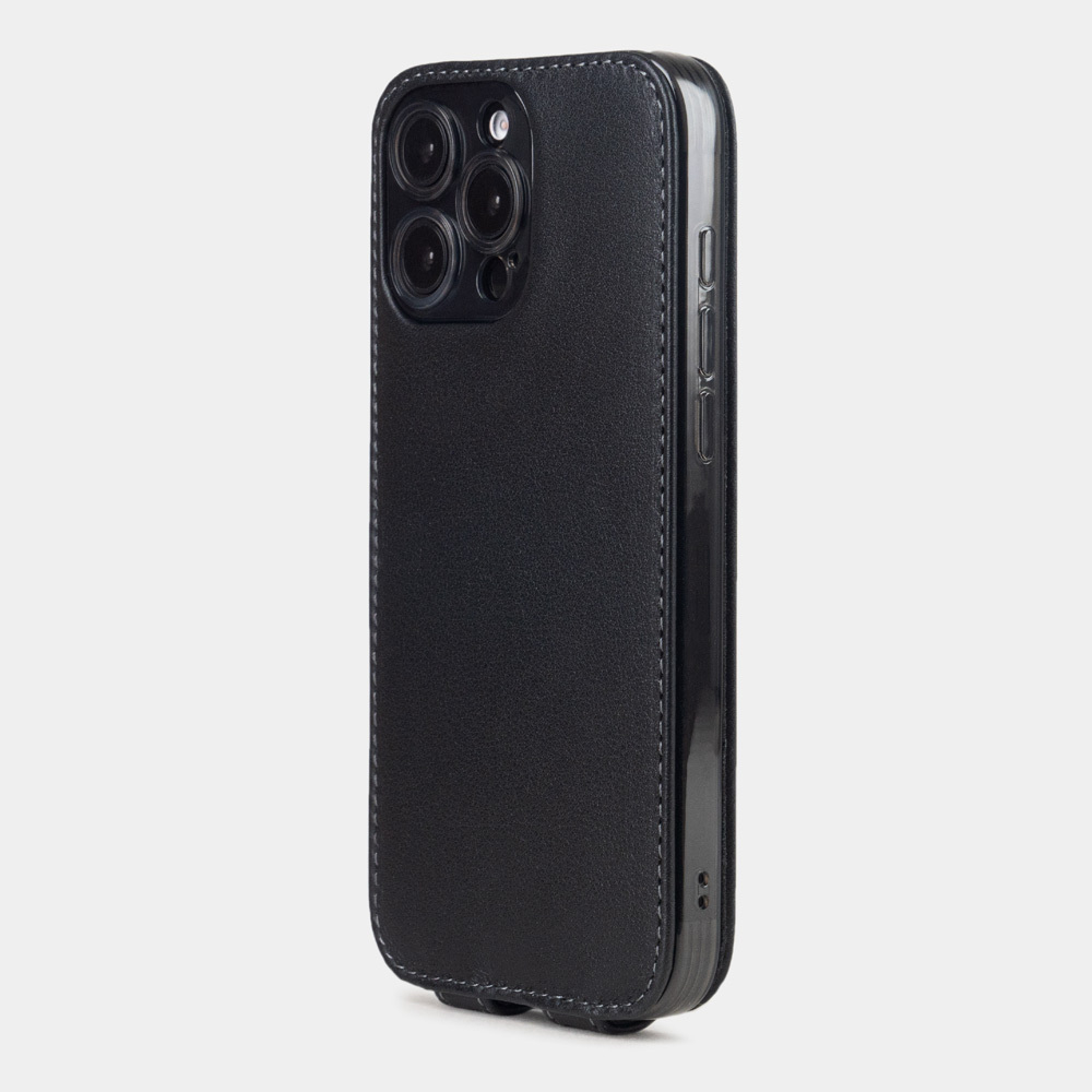 Кожаный чехол для iPhone 16 Pro, теленок черного цвета