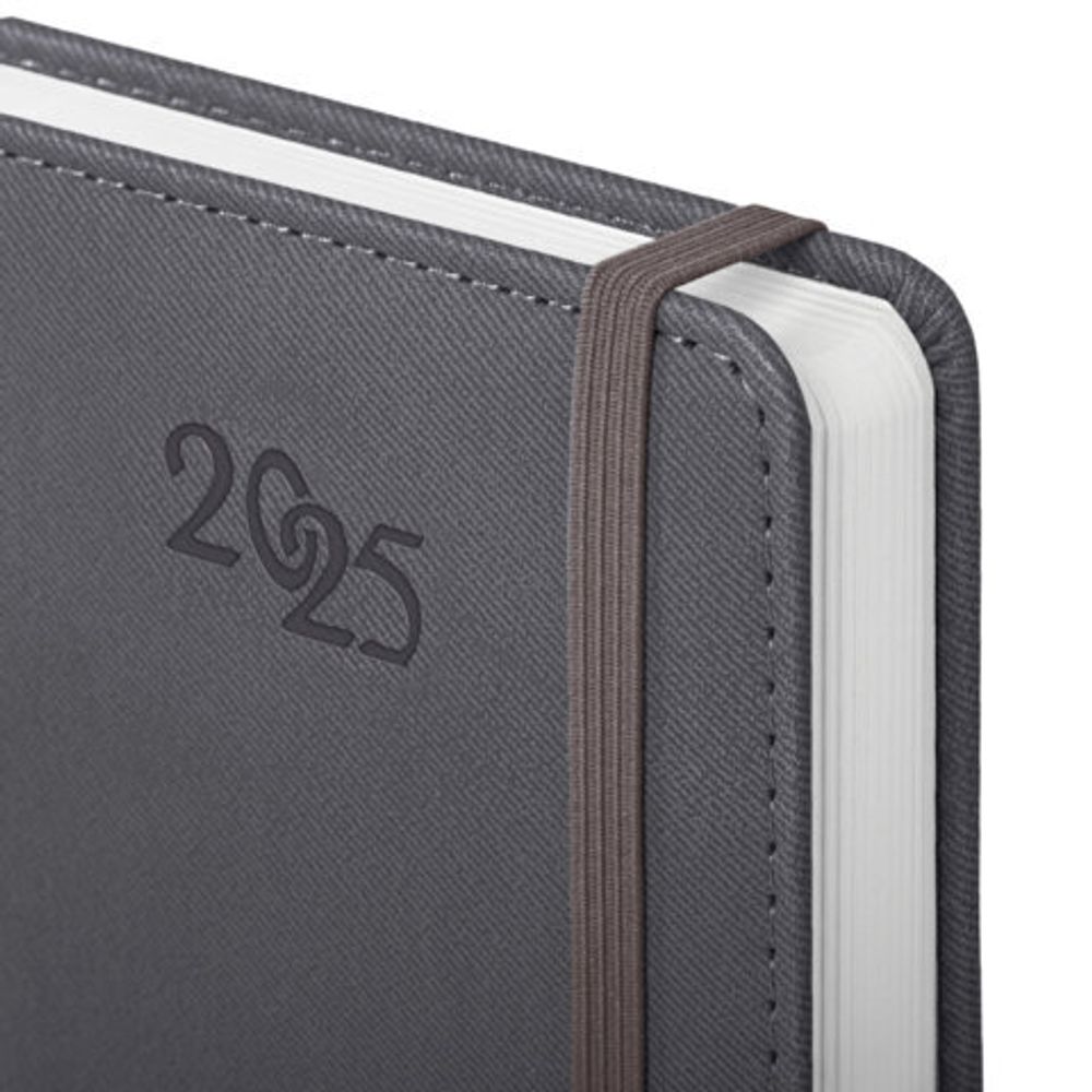 Ежедневник датированный 2025 А5 138x213 мм, BRAUBERG "Optimal", под кожу, резинка-фиксатор, держатель для ручки, серый, 115896