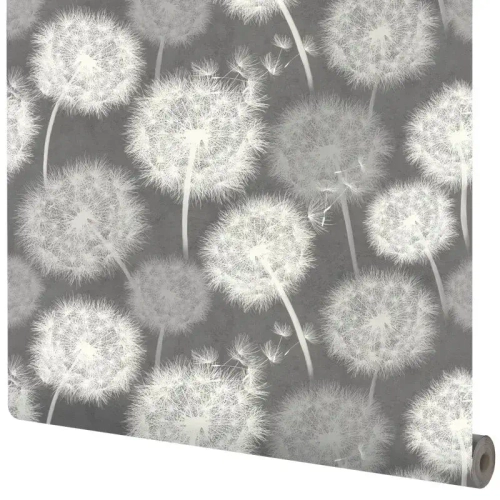 Обои флизелиновые с принтом Растения, графитовые, 10.05 х 1.06 м, практичный