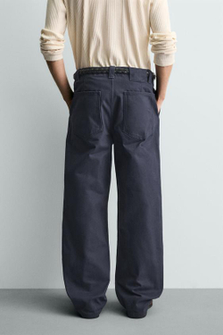 ZARA БРЮКИ ЧИНОС RELAXED FIT С ХЛЯСТИКАМИ, СИНИЙ