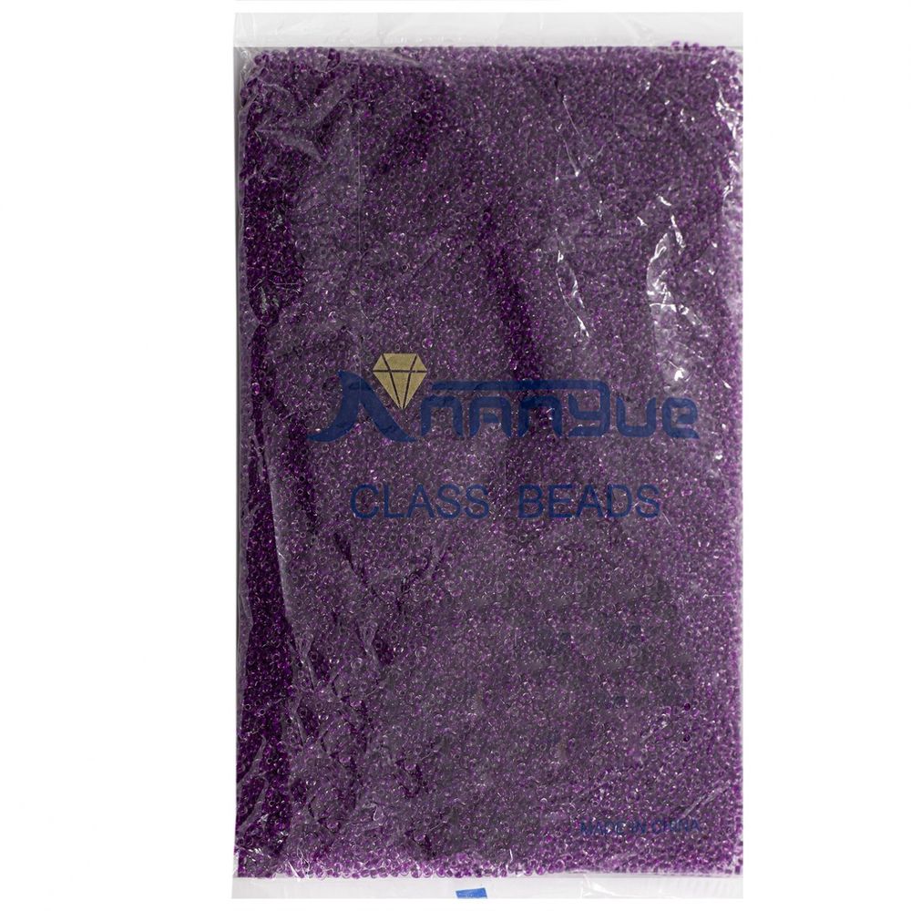 Бисер Alingar размер №12 вес 450 гр., прозрачный кристалл, внутри темно-сиреневый, пакет