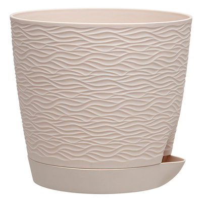 Кашпо для цветов пластиковое 1,5л d-14 см «Блюз» с поддоном Пудровый