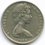 20 центов 1977 год. Новая Зеландия (Елизавета II). Киви. Медно-никель, диаметр 28.6 мм. XF