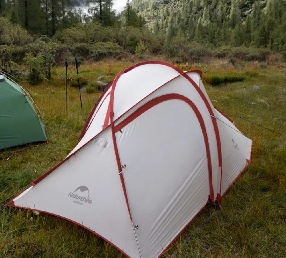 Палатка Naturehike Hiby Si 3-местная, алюминиевый каркас, серо-красная