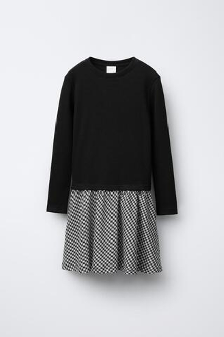 ZARA КОМБИНИРОВАННОЕ ПЛАТЬЕ В РУБЧИК С ЮБКОЙ В КЛЕТКУ, СИНИЙ