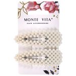 Заколки для волос НАБОР 2 шт., 7,5х2,5 см, клик-клак, с жемчужинами, белый, MONTE VITA, 457099