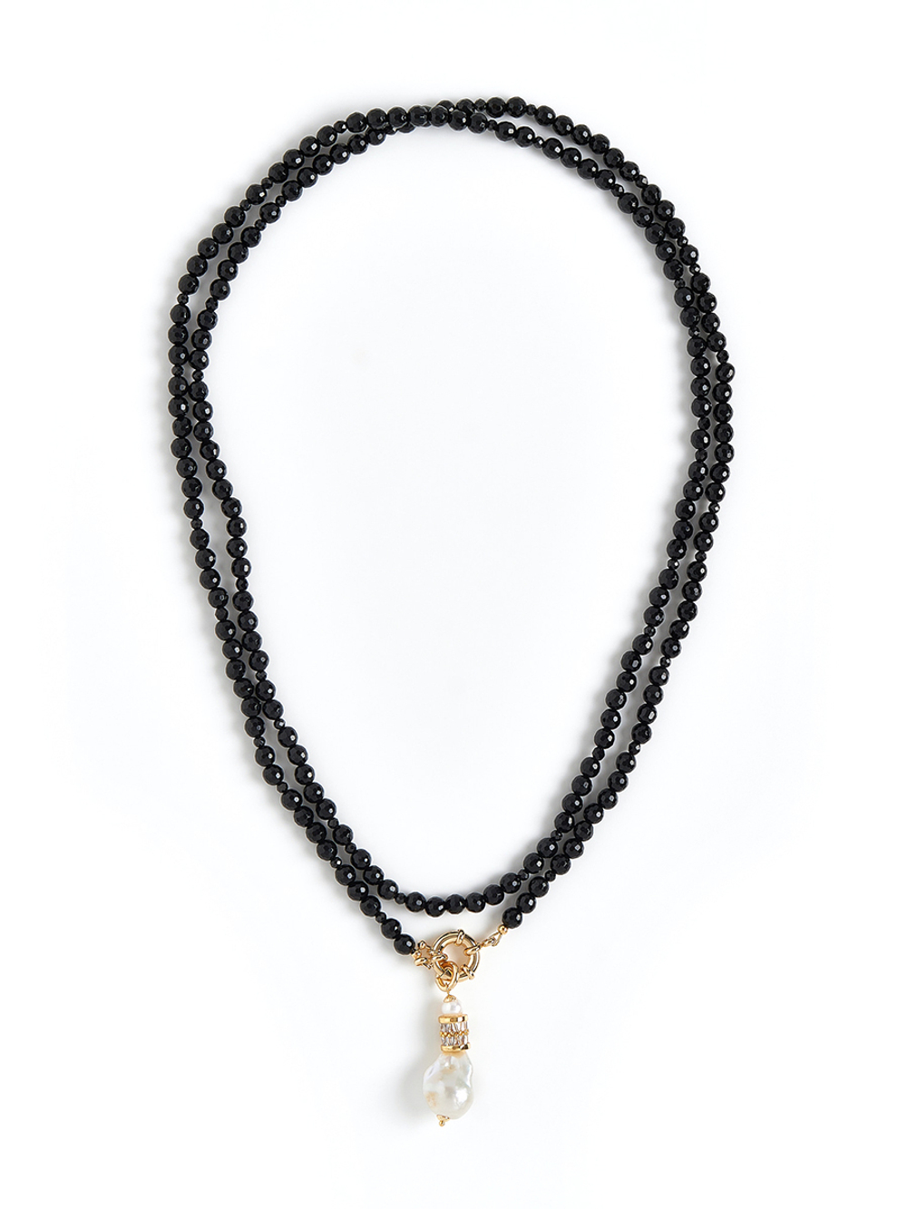 Сотуар из Чёрного агата "Long Pearl" Gold